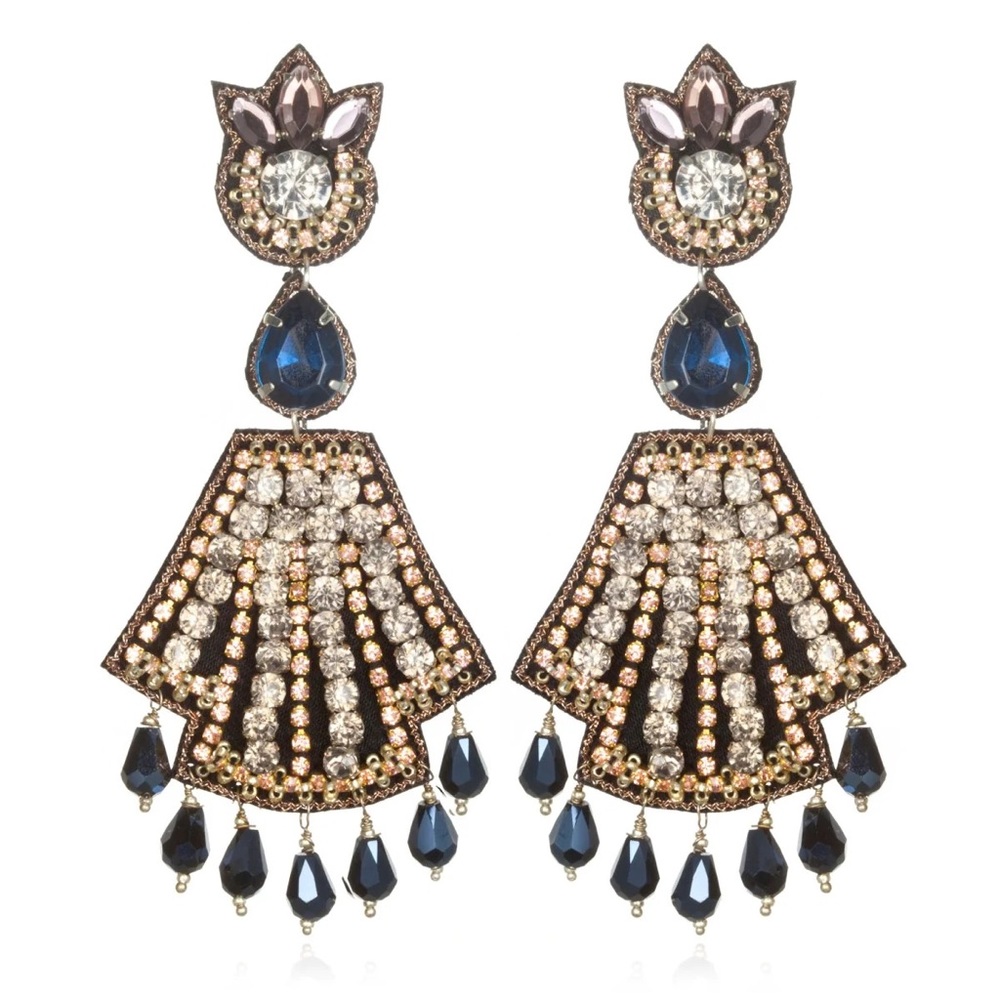 Suzanna Dai Weimar Large Drop Chandelier STATEMENT Earrings Beaded Rhinestone